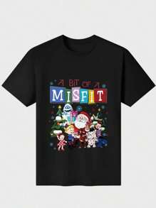 Misfits Toys Christmas T-Shirt, Rudolphs The Red Nosed Reindeer Casual Digital Print Pure Heavy Cotton T Shirt - 黑色 - 查看 1