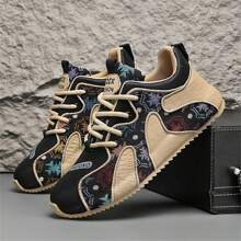 Men's New Printed & Embroidered Chunky Sneakers, Soft Bottom Versatile Casual Sports Anti-Slip Skate Shoes, All Season