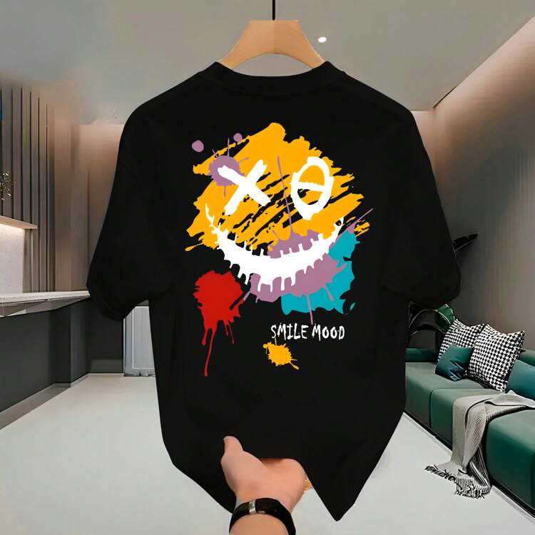 Camiseta Streetwear Masculina 100% Algodão Estampada Smile Good Camisa Unissex Premium - Preto - Visão 1
