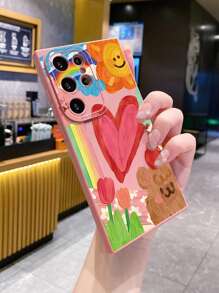 1 pieza Funda de teléfono con pintura al óleo con diseño de corazón compatible con Apple, Galaxy, Infinix, Redmi, OPPO, VIVO, Realme - Rosa - Ver 4