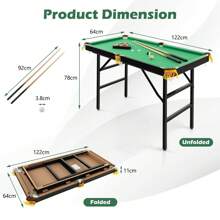 4FT Folding Billiards Table Portable Pool Game Table Set With 2 Cues 16 Balls - Green - View 2