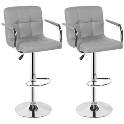 Bar Stools Set Of 2, PU Leather Breakfast Bar Stools, Swivel Height Adjustable Bar Chairs With Backrest And Footrest For Breakfast Bar Counter Kitchen Restaurant