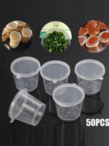 50/100个酱料杯，商用透明食品蘸料容器，便携式密封塑料杯带盖，一体式外卖打包盒 - 無色 - 查看 2