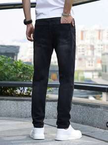 Men's Simple Fashionable Casual Denim Jeans - Black - View 3