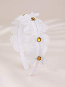 1pc Girls White Lace Flower Pearl Rhinestone Headband - White - View 12