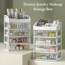 Drawer Style Storage Box Transparent Jewelry Skin Care Products Storage Box High-Capacity Desktop Clutter Dustproof Organizer Home Bathroom Decor Bathroom Organizer Summer Makeup Organizer Back To School - White - View 3