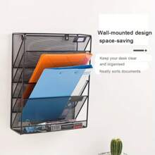 6-Layer Wall-Mounted Magazine File Holder Document Rack A4 Mail Sorting Organizer Hollow Out Body Mesh Desk Files Organizer For Home And Office(Black) - Black - View 6
