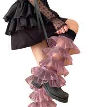 Women's Leg Warmers With Lace And Patchwork Ruffles, Thigh-High Socks, Streetwear Boot Covers - 黑紫 - 查看 6