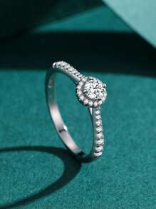 1pc 925 Sterling Silver Elegant Round Ring, Suitable For Wedding, Engagement And Other Occasions, Jewelry Gift - Silver - View 4