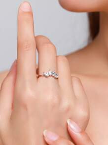1枚925纯银皇冠戒指，时尚奢华水滴形镶嵌璀璨锆石，女士订婚/结婚首饰 - 銀色 - 查看 2
