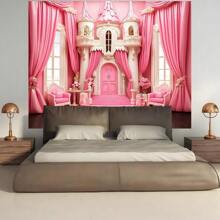 1 Pc Pink Princess Castle Polyester Backdrop Banner - Multipurpose, Powered-Free, Suitable For Wedding, Birthday, Anniversary, Room & Garden Decor, Indoor/Outdoor Use, Photography Wall Decor, Live Streaming Background, Yard Decor, Easy To Set Up