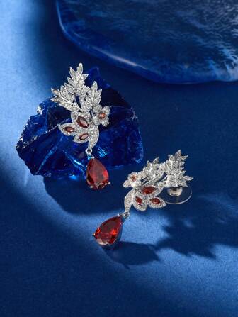 1 par lyxiga Cubic Zirconia Teardrop Dangle örhängen, smycken stil hänge öron dekoration