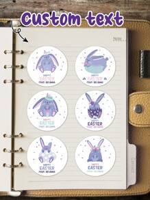 15/35/70 pièces Autocollants circulaires personnalisés pour Pâques, autocollants de cadeau de texte personnalisé, autocollants décoratifs de lapin de Pâques et d'œuf de bande dessinée, étiquettes autocollantes, autocollants de sceau de boîte-cadeau - Multicolore - Voir 1