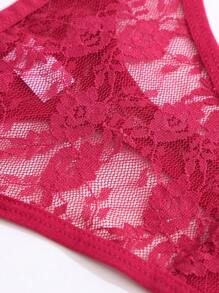 3pcs Plus Size Women's Sexy Lace Design Lingerie Set, Comfortable Solid Color Panties, Valentine's Day Theme - Multicolor - View 7