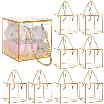 10 件装透明亚克力礼品盒，带涤纶绳，矩形透明展示盒，4.72 英寸 X 4.72 英寸 X 4.72 英寸，适用于圣诞节、生日派对礼品、节日礼品、零售展示、珠宝包装、购物手提袋和包装盒