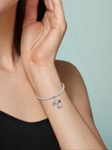 Silver Plated Charm Butterfly Moon Love Zirconia Animal Series Blue Pendant Charm Pendant Ball Suitable For Bracelets DIY Women's Jewelry - Silver - View 3