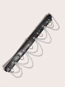 1 pièce Ceinture de taille  à double couche avec décoration de chaîne circulaire pour femmes grandes tailles, style gothique punk, accessoire polyvalent pour robes, fêtes, vacances, idée de cadeau été, école automne, automne, Halloween - Noir - Voir 5