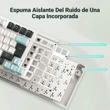 LORISKORS TR95 Teclado Mecánico Español de 95 Teclas, Teclado Oficina de Blanco Retroiluminado, Teclado Gamer con Ñ y Teclas Numérico, Cable Removible, Keyboard de Red Switch, Blanco/Gris Verde - Blanco/Gris Verde (Red Switch) - Ver 8