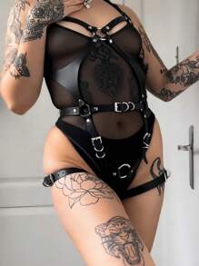 Conjunto de body de una pieza para mujer, conjunto portador de arnés sexy, conjunto de ligas de Body completo con arnés de jaula de Body ajustable elástico para mujer