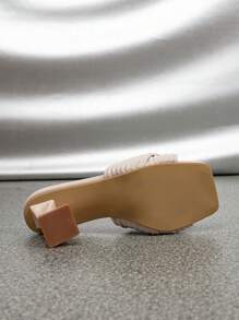 新款时尚方头凉鞋，螺旋高跟，金色扣设计，防滑户外办公室穿露趾高跟鞋，夏季 - 杏色 - 查看 7