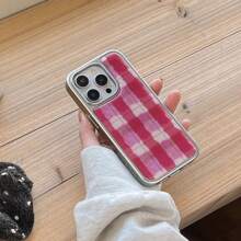 Ốp lưng điện thoại kẻ sọc hồng viền bạc lấp lánh tương thích với Apple IPhone 16 Pro Max / 15 Pro Max / 14 Pro / 13 - Hồng - Xem 5