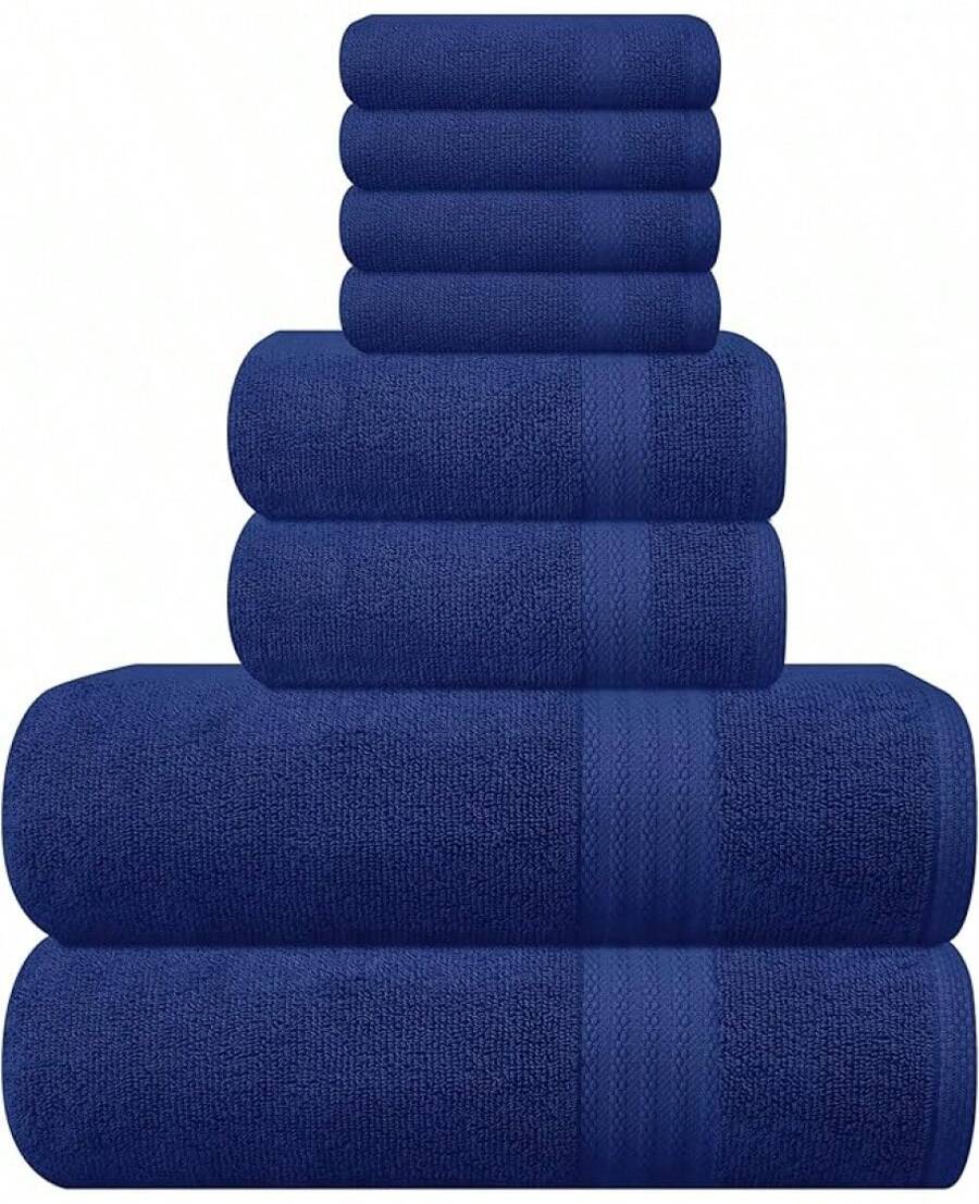 Ultra Soft 8-Piece Towel Set -% Ring Spun Cotton, 2 Oversized Bath Towels 27x54, 2 Hand Towels 16x28, 4 Wash Cloths 13x13 - Daily Use, Hotel & Spa - Olive Green, Luxury Towel Set - Navy Blue - 查看 1