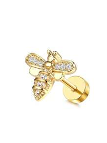 ORAZIO 1 pieza Pendientes de cartílago con diseño de mariposa y flor de acero quirúrgico con parte trasera plana y ópalo para perforación de trago y hélice, joyería para piercing