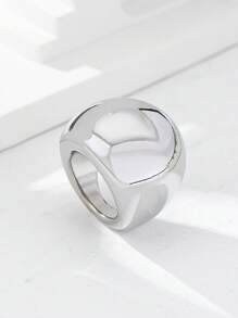 1 件夸张宽泡泡球圆形切片液体熔岩金属饰面戒指，泪珠开口圆顶高端女士日常/派对/节日戒指 - 圓球 - 查看 4