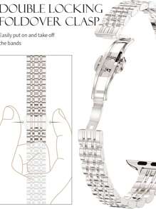 1pc Women's Starry Strap, Thin Metal Band, Compatible With Apple Watch Series 11, 10, 9 Ultra, 8, 7, SE, 6, 5, 4, 3, 2, 1, Fashionable Smart Watch Band, Butterfly Buckle Strap, Stainless Steel Bracelet, Fits 40mm, 42mm, 44mm, 45mm, 49mm, 38mm, 41mm, 46mm Bands, Fashionable Smart Watch Strap, Compatible With Apple Watch Bands - Starlight Charcoal - View 7