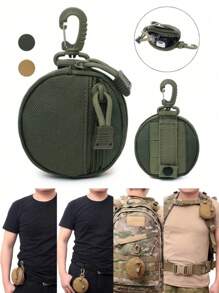 1pc Simple Style Oxford Coin Purse, Portable Round Keychain Pouch With Carabiner Clip For Men And Women, Mini Purse - Perfect Gift For Travelers & Hikers Spring School Supplies