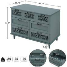 7 Drawers Dresser For Bedroom - Accent Dresser With Hollow Carved Drawers, Wood Chest Of Drawers, Wide Dressers With Drawer For Living Room, Dining Room, Hallway (Green)