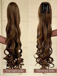 爪形马尾接发，浅棕色，32英寸长，水波纹，耐热纤维合成假发，适合女性、女孩，派对日常使用。 - 黑棕色 - 查看 5