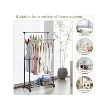 Clothes Rail Adjustable Garment Rack Telescopic Coat Rack Hanging Rail Clothes Stand With Shoe Shelf And Casters Clothing Rack For Small Place Organiser Shelf Bedroom Clothing Rack - Double Rail - View 5