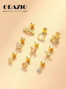 ORAZIO 1 pieza Pendientes de cartílago con diseño de mariposa y flor de acero quirúrgico con parte trasera plana y ópalo para perforación de trago y hélice, joyería para piercing