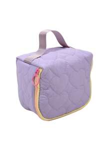 1 pieza Bolsa de maquillaje de lona con diseño de corazón para mujeres, gran capacidad, estilo coreano de moda, estuche con cremallera, bolso de viaje portátil, organizador de artículos de tocador para auriculares, lápiz labial, toallitas sanitarias (el color del tirador de la cremallera es aleatorio)