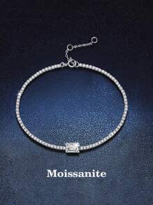 BLOVEMEE 1 pieza Elegante y lujoso brazalete de plata de ley 925 con Moissanita cuadrada de 1 quilate, apto para uso diario, viajes, fiestas, cumpleaños, día de San Valentín, Día de la Madre, aniversario de bodas, Navidad, regalo de joyería refinada para ella