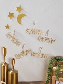 Ensemble de 5 décorations murales pour le Ramadan - Décoration de fête islamique, ornements en bois du Ramadan avec ficelle de jute, idéal pour les décorations de la maison et de la fête, Ramadan Kareem, Décoration de maison, Décoration de chambre, Décoration murale - Multicolore - Voir 2