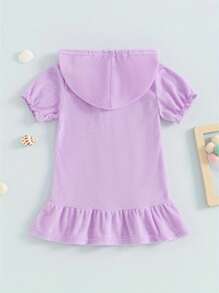 Traje de baño informal holgado de manga corta con volantes y cremallera para niñas de 1 a 8 años. - Morado - Ver 3