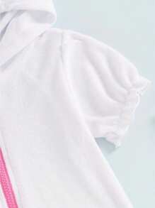Traje de baño informal holgado de manga corta con volantes y cremallera para niñas de 1 a 8 años. - Blanco - Ver 5