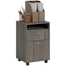 HOMCOM 60cm Filing Cabinet With Drawer, Open Shelf, Metal Handles And 4 Wheels, Office Home Organiser Mobile Printer, Grey - Grey - View 2