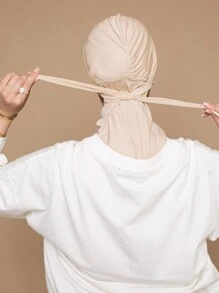 1件女士阿巴雅配饰纯色拉法帽，带系带，弹性透气舒适吸汗带，多功能运动头带，适合日常生活、运动、瑜伽、健身和时尚穿搭。