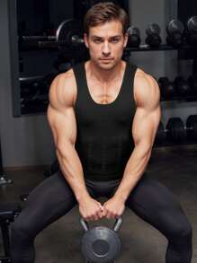 Slimming Mens Tummy Control Shapewear Vest Tank Top Belly Boobs Abdomen Compression Muscle Shirts Body Shaper Underwear Undershirts Training Sports Gym Workout Fitness - 黑色 - 查看 9