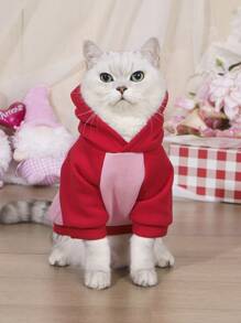 LUCKIE LABO 1件爱心印花撞色连帽卫衣，适合吉娃娃、小型犬、猫咪，室内/室外保暖穿着，秋冬季节适用。 - 紅色 - 查看 4