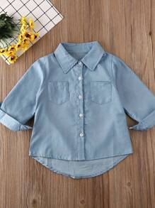 Baby Girls Autumn Warm T-Shirt, Toddler Denim Letter Print Long Sleeve Blouse Top