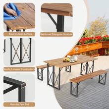 6-Person Outdoor Picnic Table & Bench Set Garden Wood Dining Table - Black - View 8