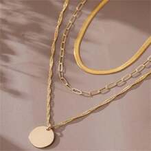 女士三层金属亮片吊坠项链，简约极简锁骨链，散发奢华气息