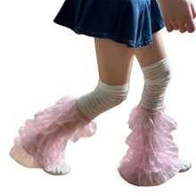 Women's Leg Warmers With Lace And Patchwork Ruffles, Thigh-High Socks, Streetwear Boot Covers - White Powder - View 2