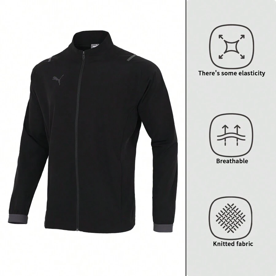 Puma Men's Knitted Loose Casual TeamCUP Sideline Jacket Sports Jacket - Black-asphalt - View 1