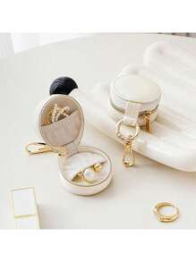 1 件别致迷你悬挂式珠宝盒 PU 皮革，防水收纳盒，适用于戒指、耳环、项链和化妆品配件，带装饰拉链，珠宝礼品盒 - 彩色 - 查看 5