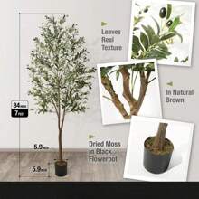 7 Feet, 84 Inch, Artificial Olive Tree, Faux Plant In Pot, Faux Olive Branch And Fruit, Fake Potted Topiary Tree With Dried Moss For Indoor Home Office Modern Housewarming Decoration Gift - 1 - 查看 2